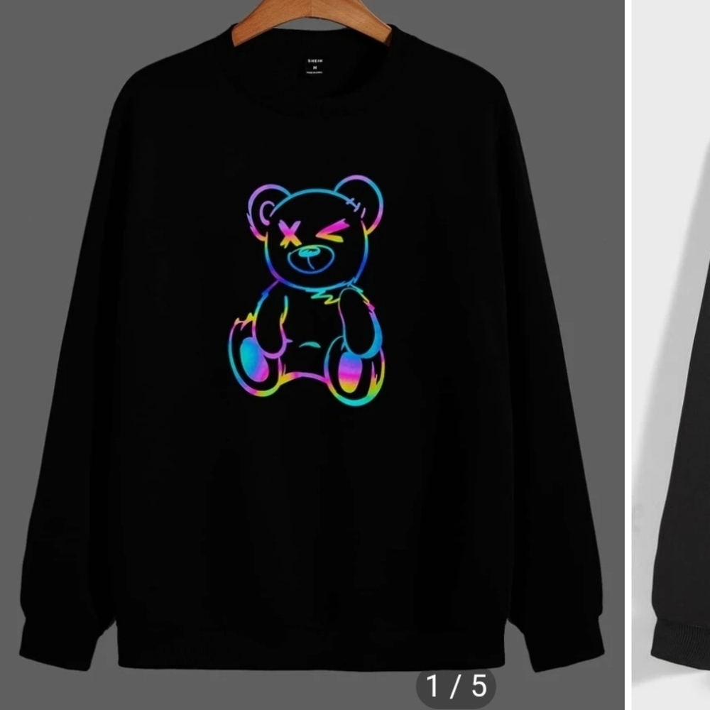 Reflective rainbow bear winking black sweatshirt sweater unisex multicolor